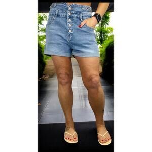 Dusk Blue Button Fly High Waist